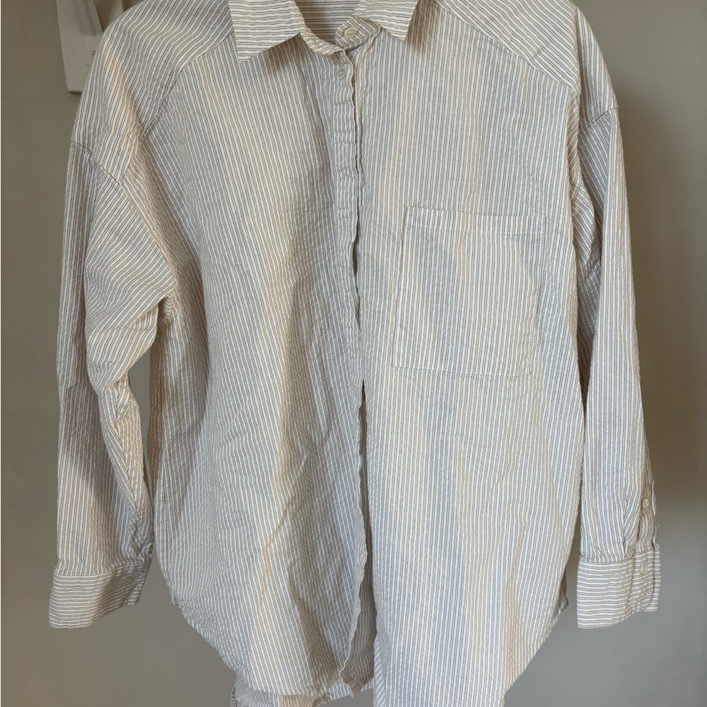 Grade + Gather Cream Striped Blouse M